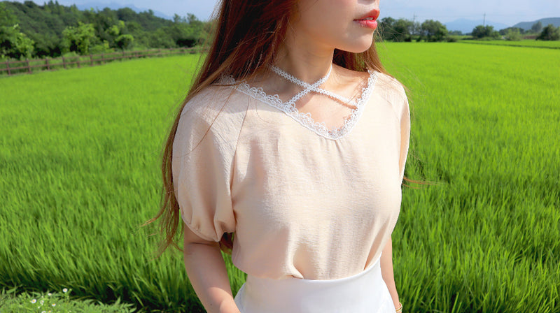 < M A D E > Pearl Champagne Chocker Blouse