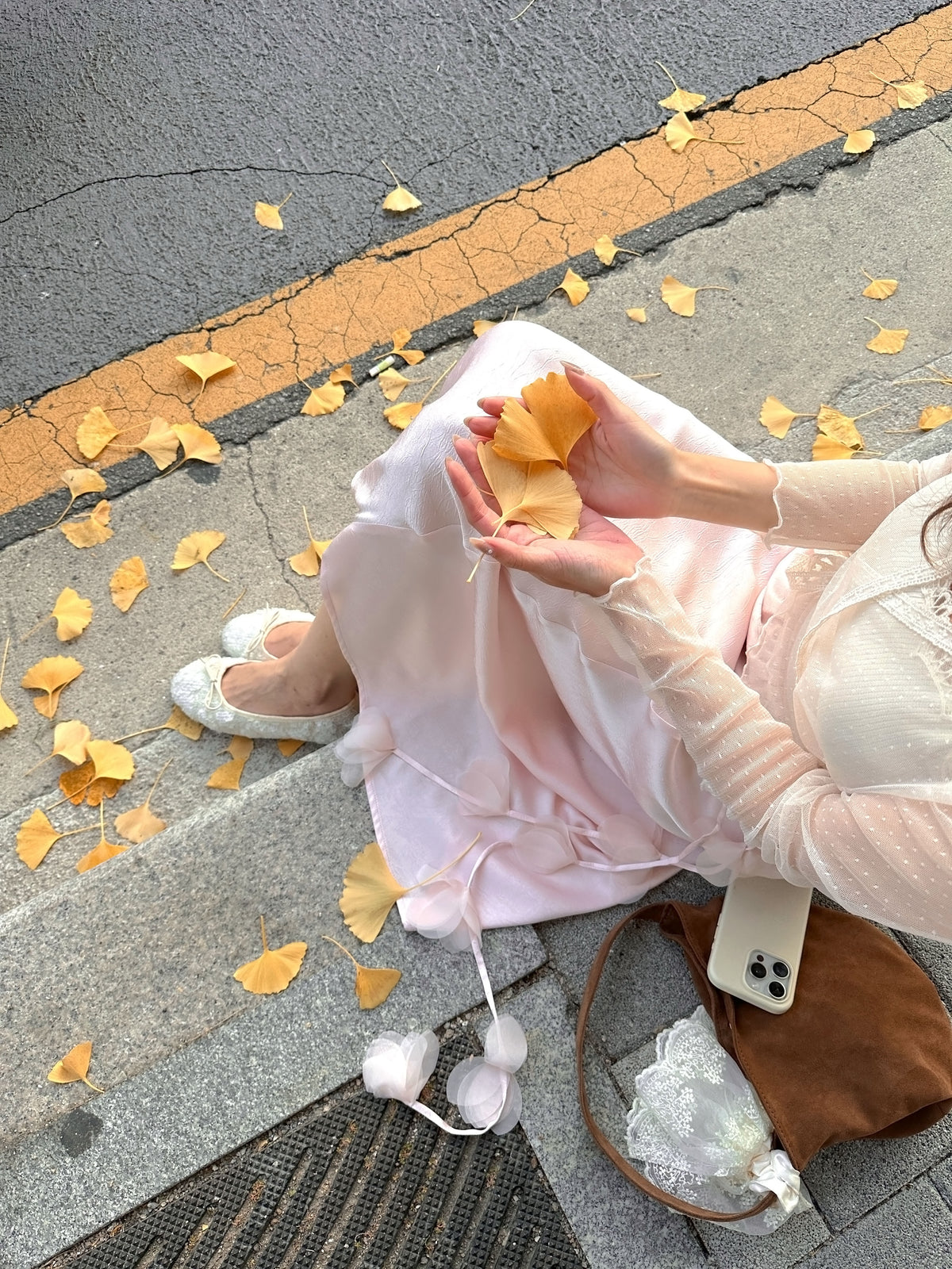 < M A D E > Petals Rain Satin Skirt