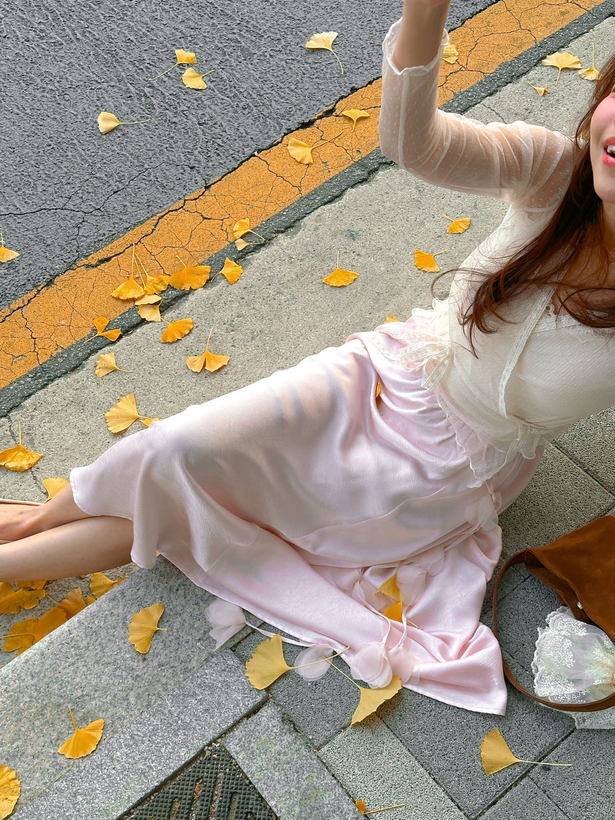 < M A D E > Petals Rain Satin Skirt