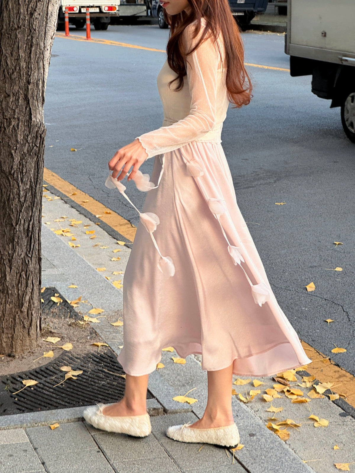 < M A D E > Petals Rain Satin Skirt