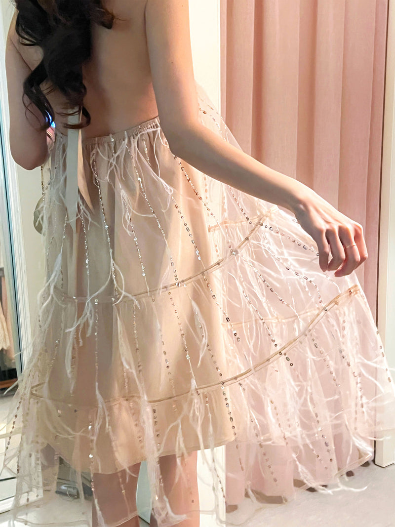 < M A D E > Rose Feather Cocktail Dress