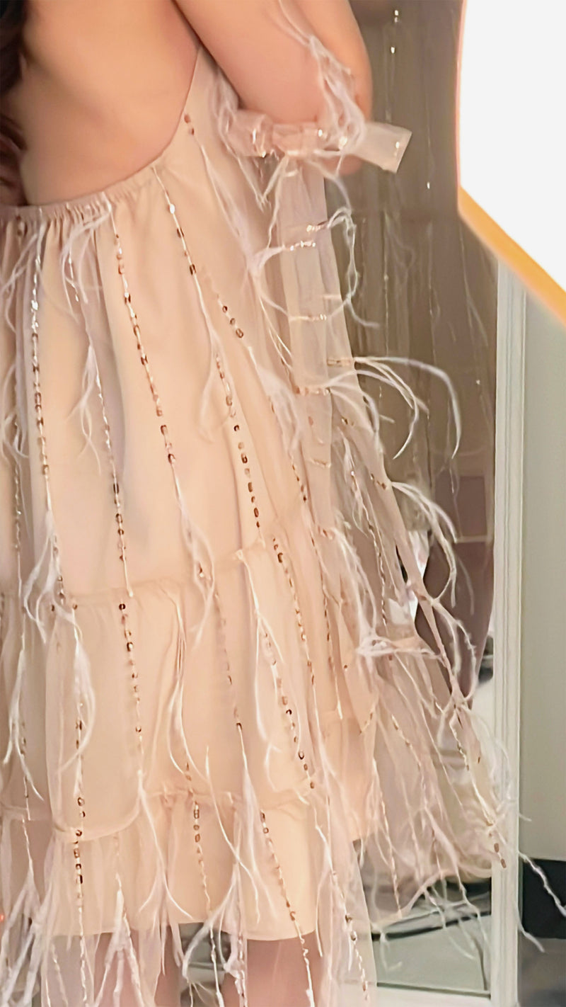 < M A D E > Rose Feather Cocktail Dress