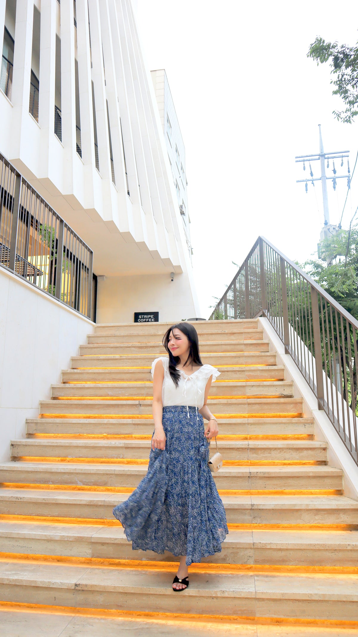 Navy Blooming Maxi Skirt