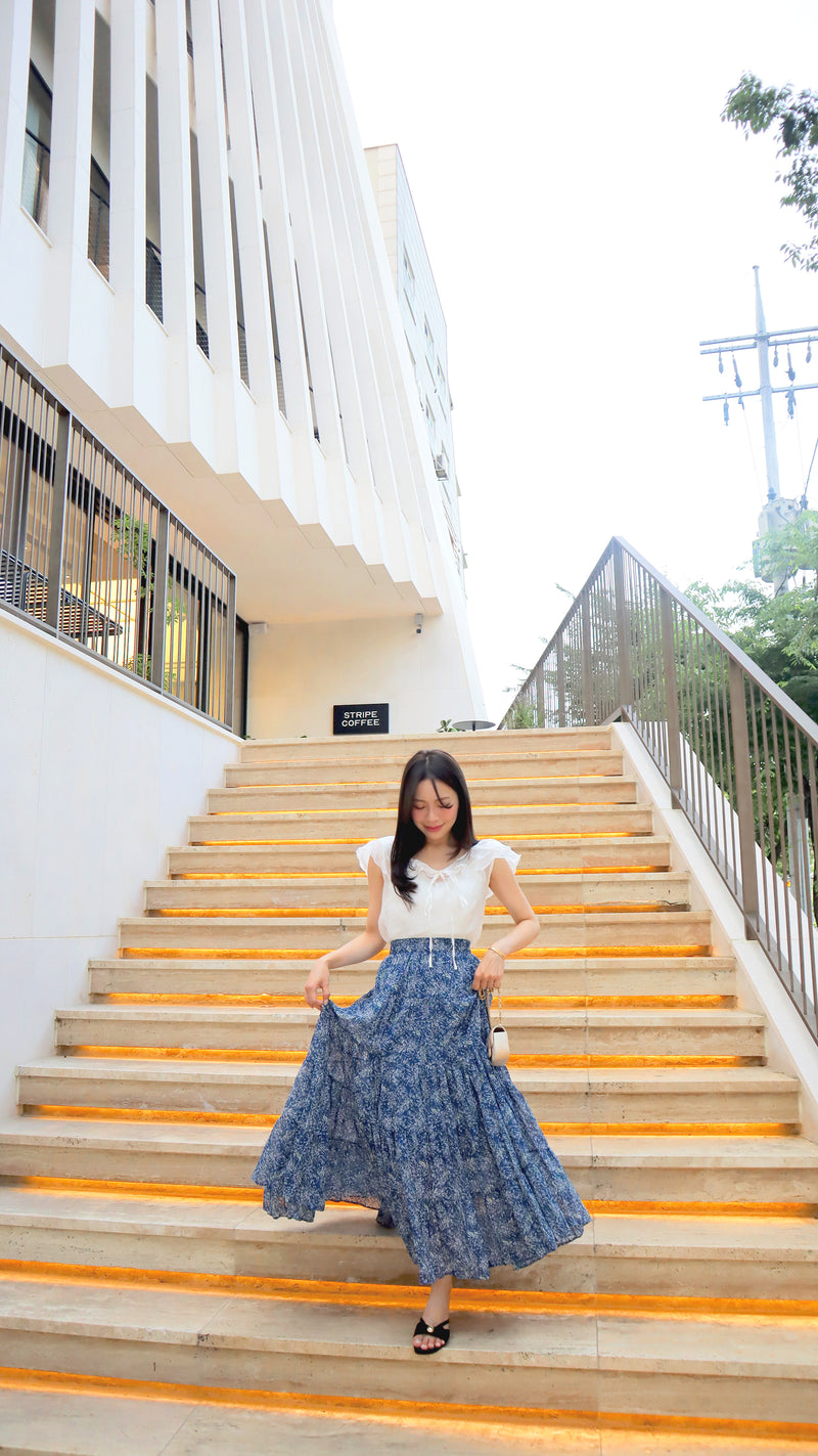 Navy Blooming Maxi Skirt