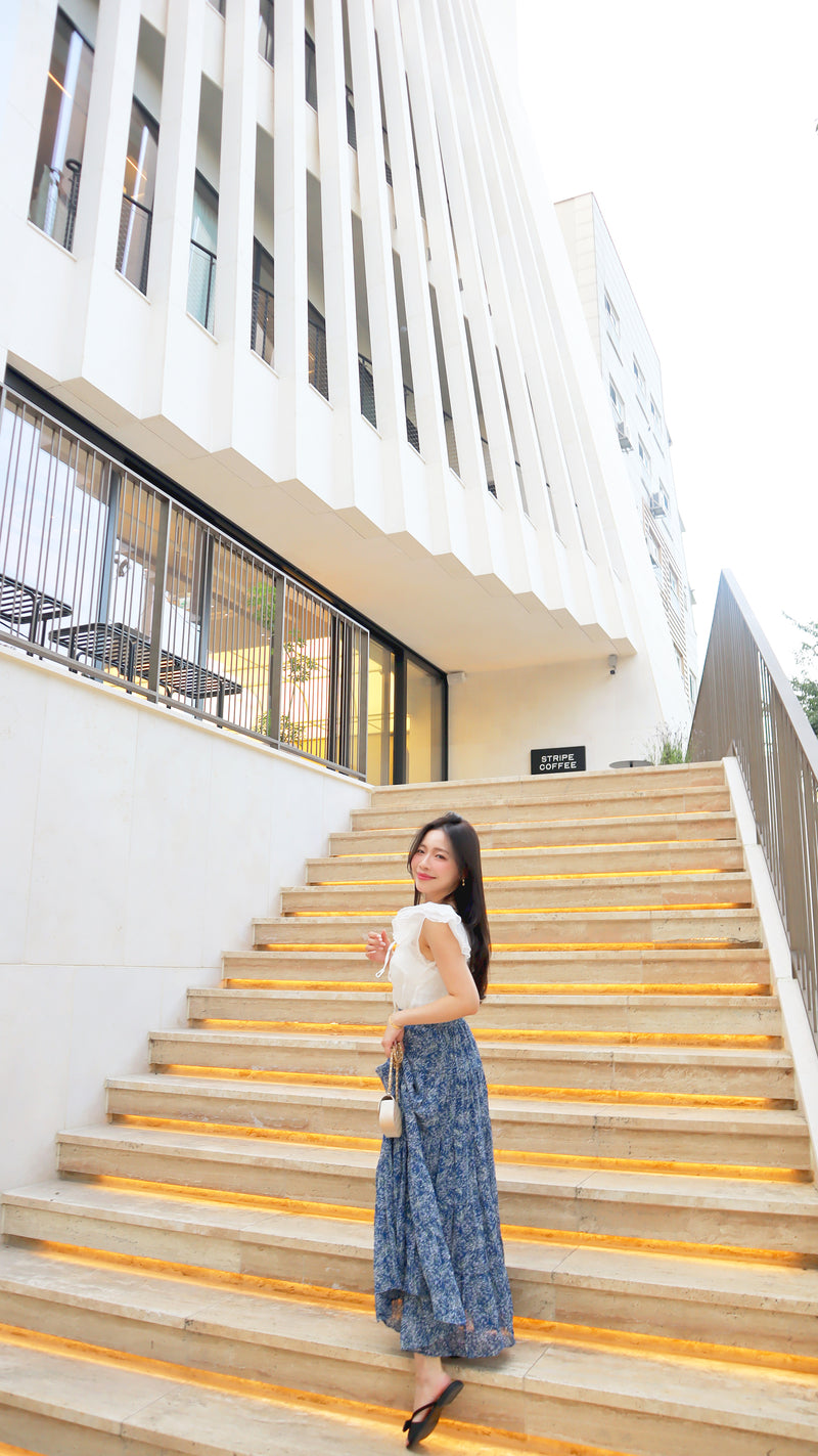 Navy Blooming Maxi Skirt