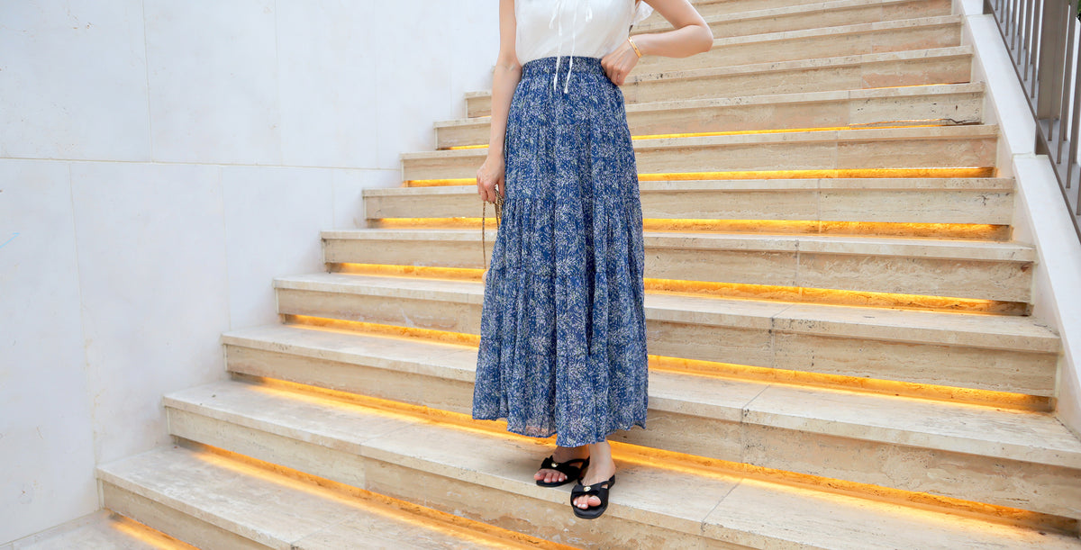 Navy Blooming Maxi Skirt