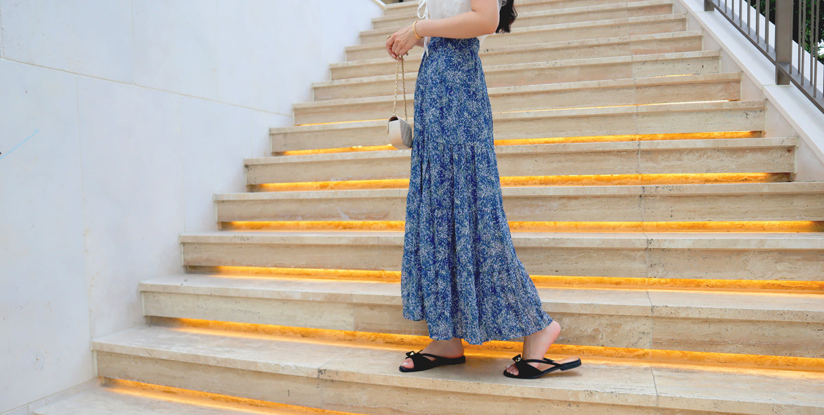 Navy Blooming Maxi Skirt