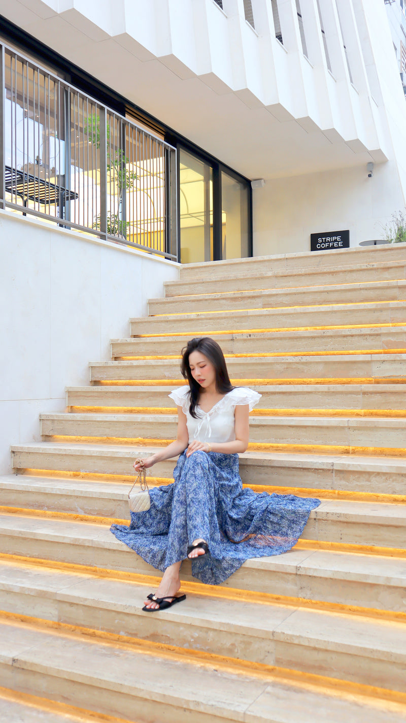 Navy Blooming Maxi Skirt