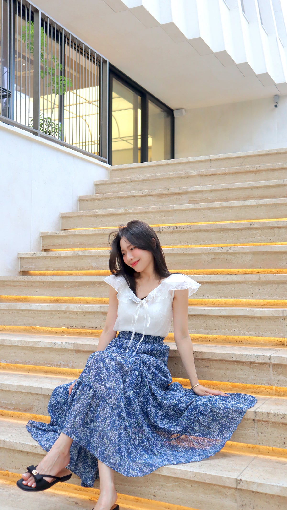 Navy Blooming Maxi Skirt