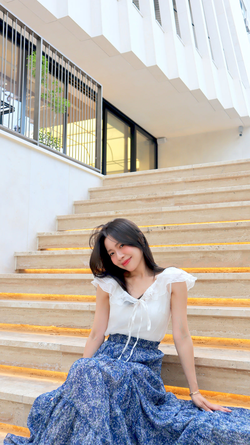 Navy Blooming Maxi Skirt