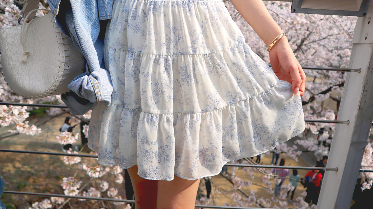 < M A D E > Blue Porcelain Mini Skirt