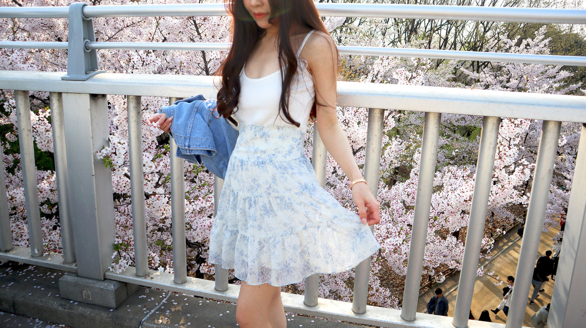 < M A D E > Blue Porcelain Mini Skirt