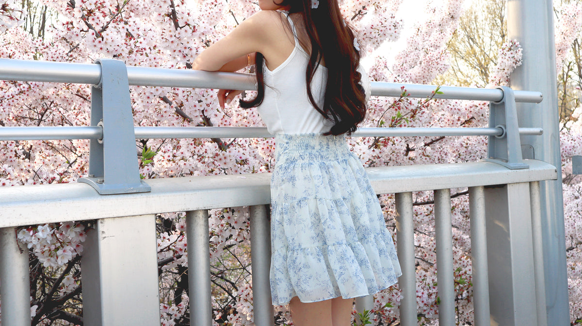 < M A D E > Blue Porcelain Mini Skirt