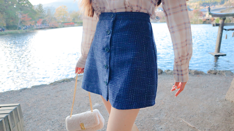 Indigo Button Up Mini Skirt