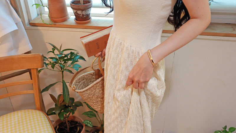 Balmy Toast Crochet Dress