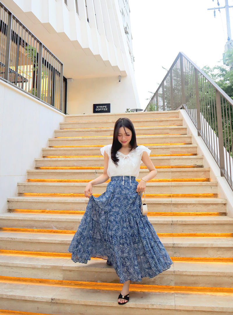 Navy Blooming Maxi Skirt