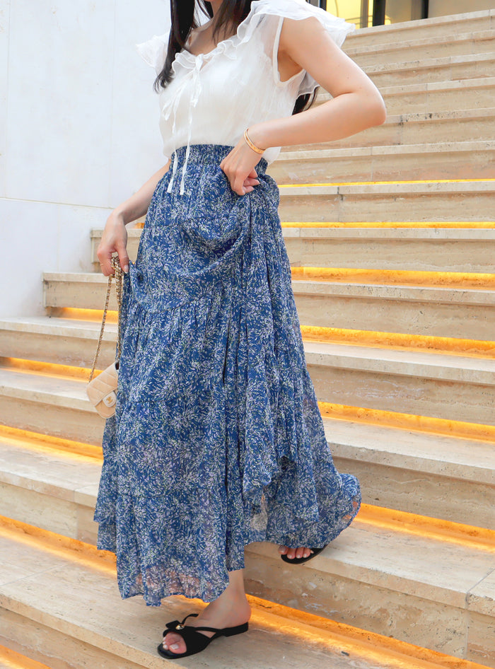 Navy Blooming Maxi Skirt