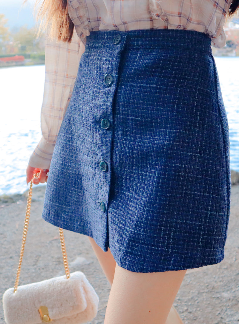 Indigo Button Up Mini Skirt