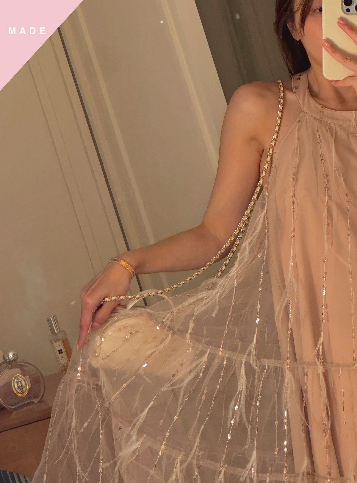 < M A D E > Rose Feather Cocktail Dress