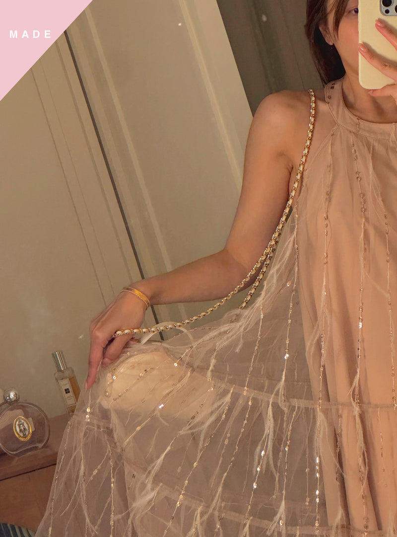 < M A D E > Rose Feather Cocktail Dress