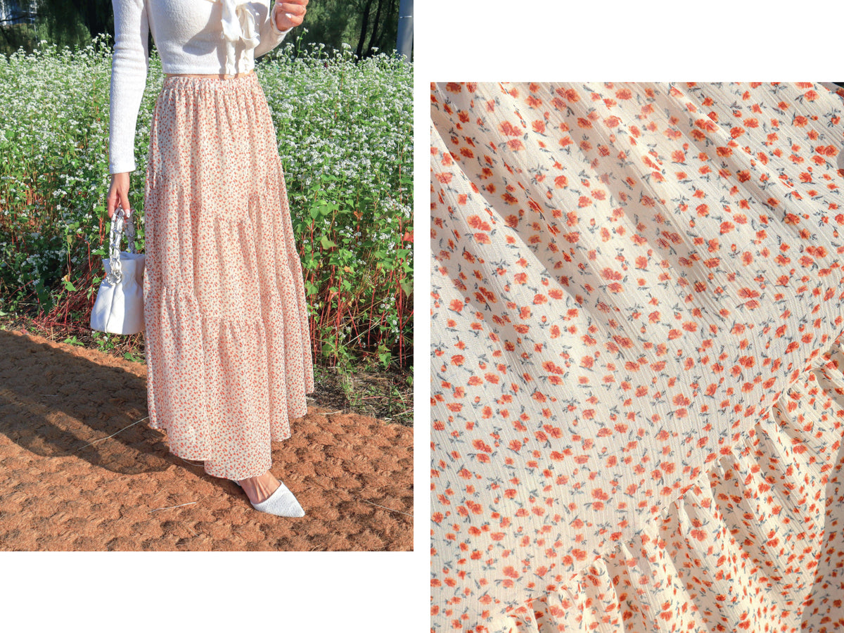 Orange Flowers Layers Skirt