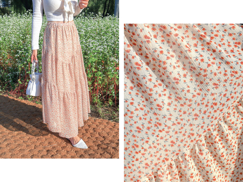 Orange Flowers Layers Skirt