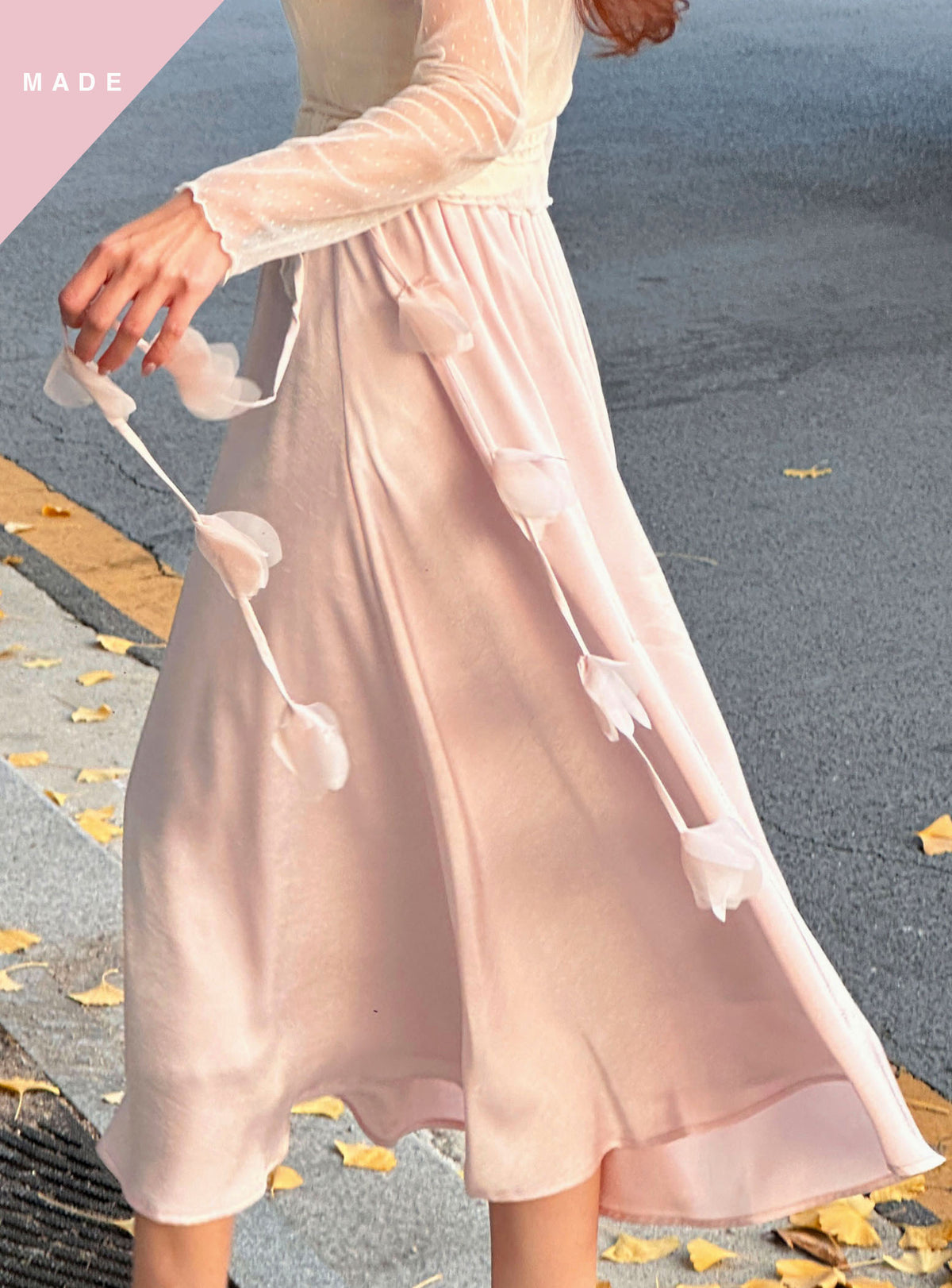 < M A D E > Petals Rain Satin Skirt